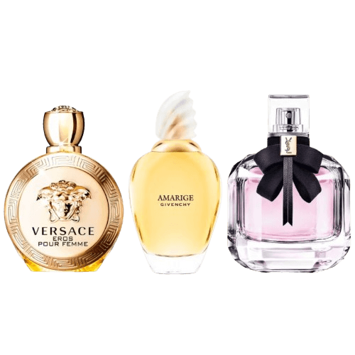 3-Piece Women's Fragrance Set: Versace Pour Femme, Givenchy Amarige, Yves Saint Laurent Mon Paris